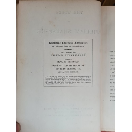 336 - An antique complete three volume leather bound hardback book collection of 'The Works of William Sha... 