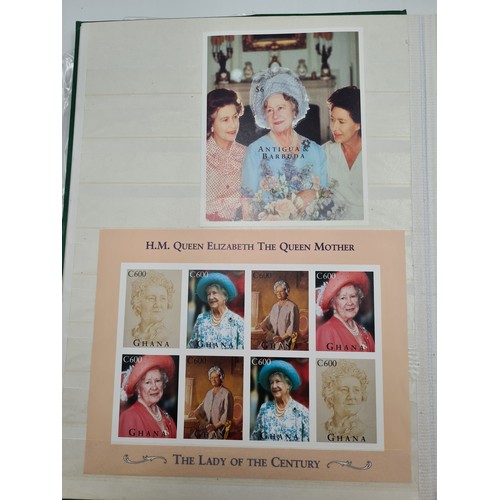 574 - A stamp album containing stamps relating to queen mother, mostly mint sets, sheets and pictorial cov... 