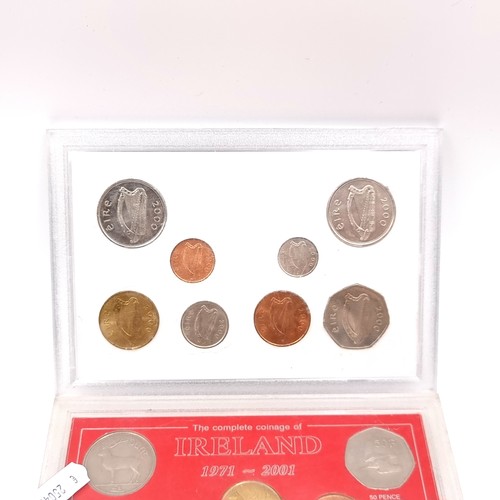 9 - Two sets of Irish decimal coins dated 1971 to 2001. Comes in original presentation cases.