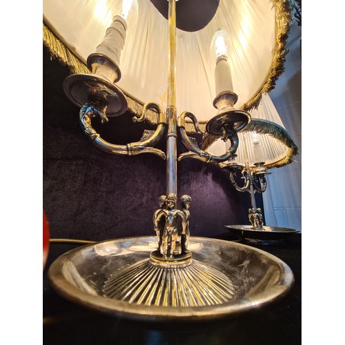 716 - Star lot : A fabulous pair of 1920s empire style Mythological Bouillotte table lamps with garland de... 