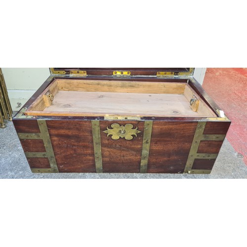 938 - Star lot : A large antique 19th century  campaign officers mahogany storage chest featuring brass ha... 