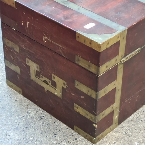 938 - Star lot : A large antique 19th century  campaign officers mahogany storage chest featuring brass ha... 