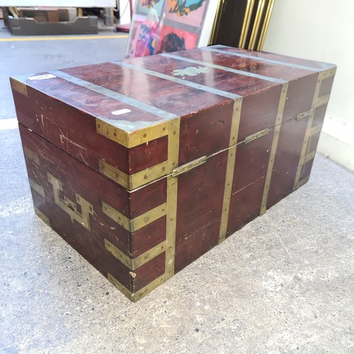 938 - Star lot : A large antique 19th century  campaign officers mahogany storage chest featuring brass ha... 