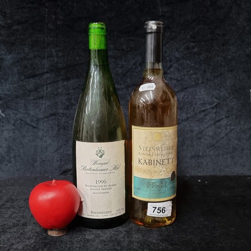 756 - Two bottles of alcohol including 1 litre bottle of 1996 Rheinhessen Weingut Battenheimer Hof, 75cl b... 