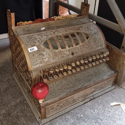 437 - Star lot : Late 19th-century ornate brass National cash register with exquisite floral engravings an... 