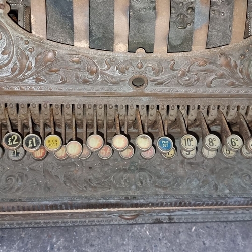 437 - Star lot : Late 19th-century ornate brass National cash register with exquisite floral engravings an... 