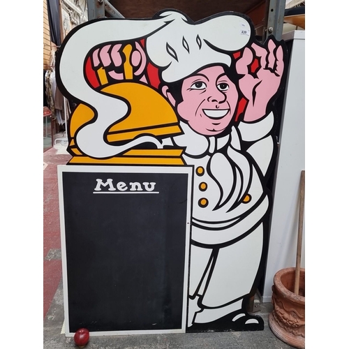 439 - Vintage very large Chef Chalkboard Menu Sign from the mid-20th century. Bold painted design on wood.... 