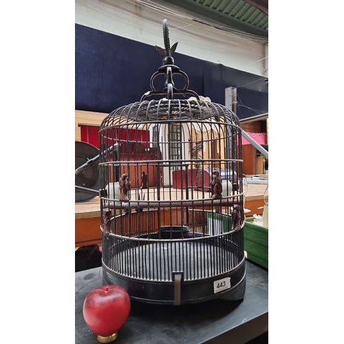 443 - Vintage Decorative Birdcage vintage with Ornate Ironwork, features Japanese figures and small porcel... 