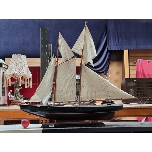 445 - Star Lot : A very large 5 cotton sail Wooden model of a schooner ship, complete with detailed riggin... 