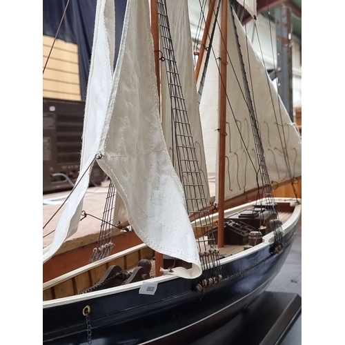 445 - Star Lot : A very large 5 cotton sail Wooden model of a schooner ship, complete with detailed riggin... 