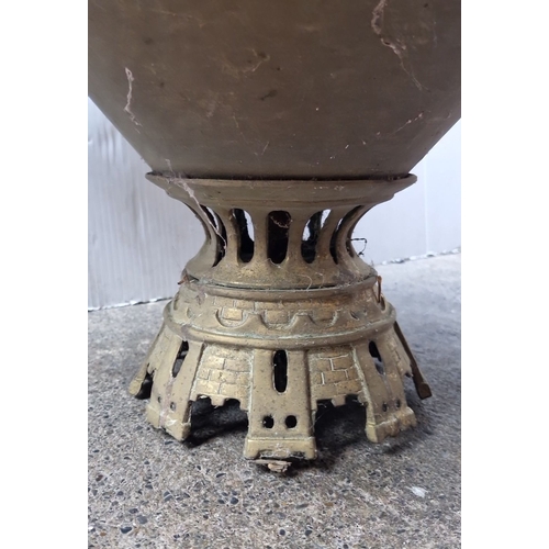 482 - Star Lot : A Super Ornate antique brass hanging light fixture with intricate detailing and bell acce... 