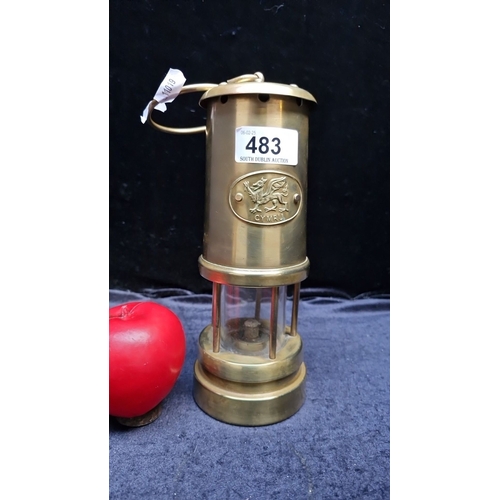 483 - Polished brass Welsh miner's lamp with a 