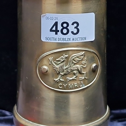 483 - Polished brass Welsh miner's lamp with a 