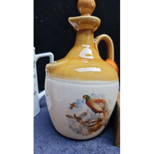 487 - Includes vintage Paddy jug, stoneware decanters, Connemara whiskey glasses with oak stand.