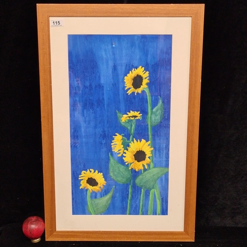 115 - An original watercolour and gouache on paper painting. Features sunflowers. Rendered in Van Gogh's e... 