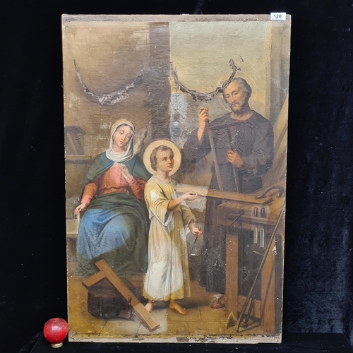 120 - Star Lot: A large original early 19th century ecclesiastical oil on linen painting. Features Mother ... 