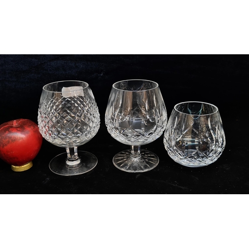 194 - Three Waterford Crystal glasses including one whiskey tumbler and brandy balloon glasses. All in exc... 