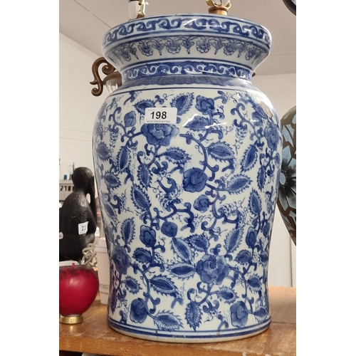 198 - Star Lot : A vintage blue and white ceramic plant stand, could also function as a stool. In good con... 