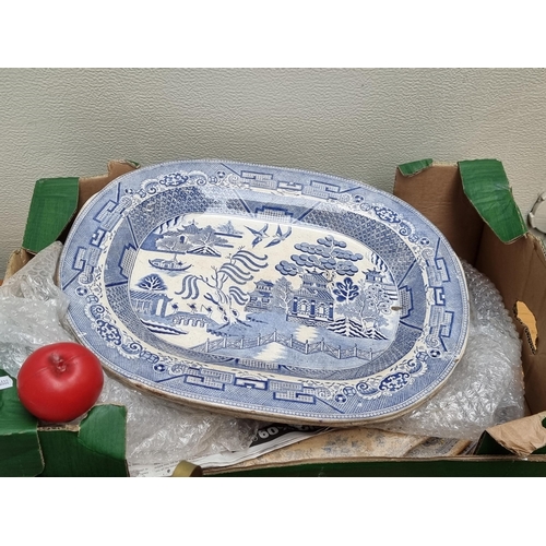 383 - Six antique blue and white serving / meat platters.