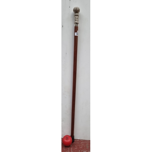 400 - A smart walking cane / stick with ornate silver-tone spherical handle.