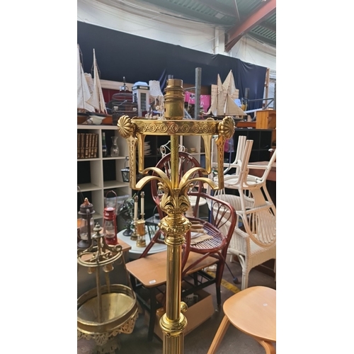 655 - Star Lot : A fabulous quality very heavy Brass floor lamp with neoclassical details and tiered onyx ... 