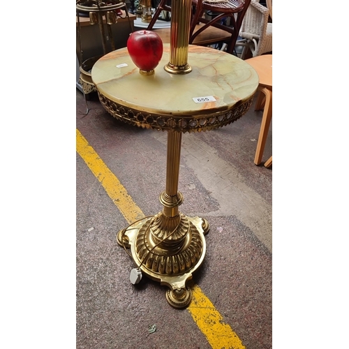 655 - Star Lot : A fabulous quality very heavy Brass floor lamp with neoclassical details and tiered onyx ... 