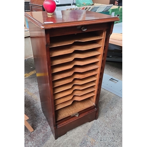 656 - Star Lot : A fabulous Edwardian mahogany tambour-front filing cabinet from the early 20th century, f... 