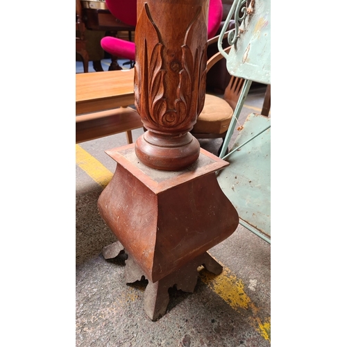 663 - Star Lot : A fabulous very large antique Carved Wooden Floor Candle Holder, features elegant detaili... 