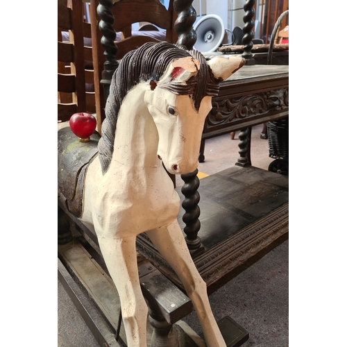 669 - Star Lot : A super antique wooden rocking horse, early 20th century, hand-carved with painted finish... 