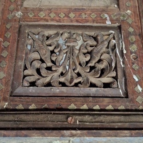 957 - 19th-century Anglo-Indian octagonal side table with intricate pierced wood carvings and inlaid brass... 