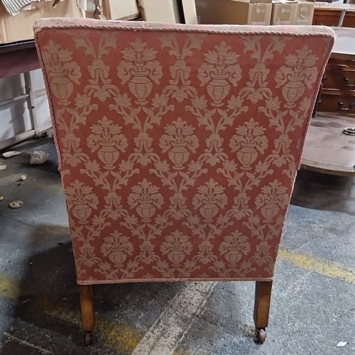 960 - Star lot :An Early 20th-century Howard style upholstered armchair with damask fabric, square back, a... 