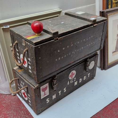 317 - Two large vintage Belgian military first aid boxes. These are very cool and decorative.