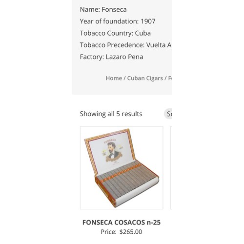 240 - Star Lot : A Fonseca Fabrica de Tabacos Habana cigar box containing 10 Cuban cigars. Fun box of 12 €... 