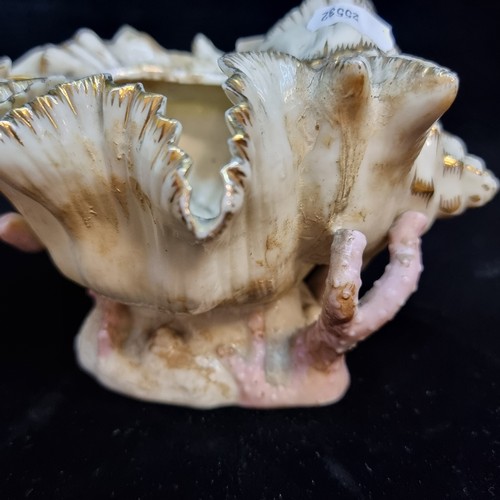 157 - A fabulous Belleek 1st period mark circa.1863-1891 black stamp porcelain conch shell. Feature pretty... 