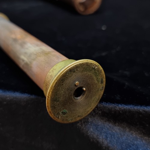 159 - Star Lot : A wonderful 3 draw antique early brass telescope with original leather case.