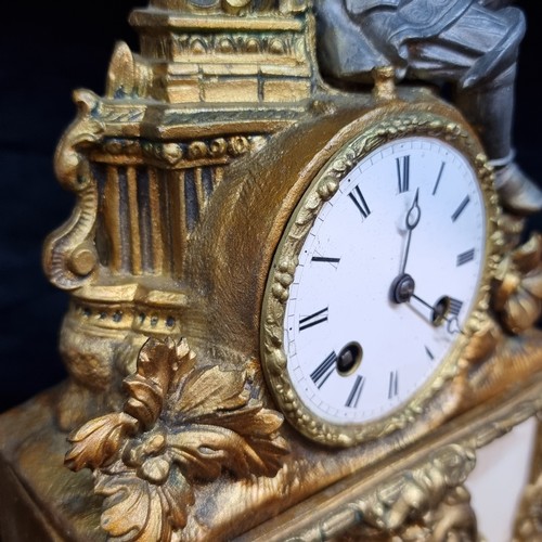 166 - Star Lot An antique gilt brass and spelter figure French 8 day mantel clock. Featuring cream marble ... 