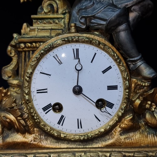 166 - Star Lot An antique gilt brass and spelter figure French 8 day mantel clock. Featuring cream marble ... 