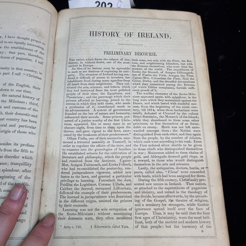 202 - An antique hardback book titled 'The History of Ireland, 1844 Ancient & Modern, taken from the most ... 