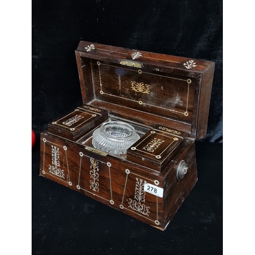 278 - Star lot :A stunning Victorian tea caddy boasting exquisite mother of pearl detail throughout. Comes... 