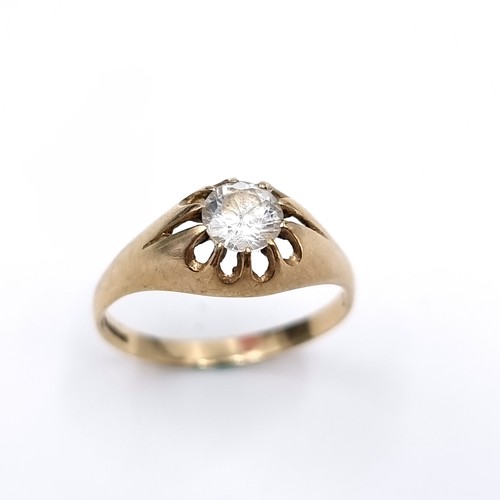 1109 - Star Lot : A large vintage Gents 9ct Gold Cz solitaire ring, 2 grams, size U