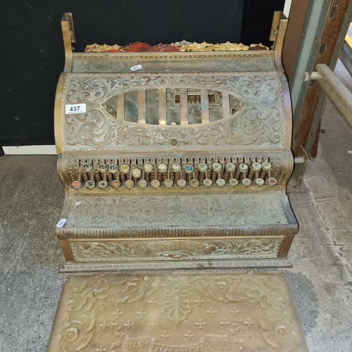 437 - Star lot : Late 19th-century ornate brass National cash register with exquisite floral engravings an... 