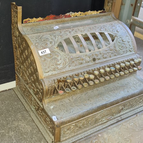 437 - Star lot : Late 19th-century ornate brass National cash register with exquisite floral engravings an... 