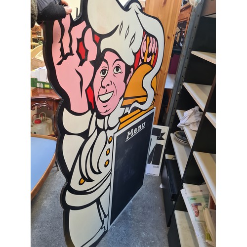 439 - Vintage very large Chef Chalkboard Menu Sign from the mid-20th century. Bold painted design on wood.... 