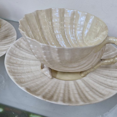 897 - Star Lot: A super set of 13 black stamp Belleek (2nd Mark 1891-1926) sea shell tea service. Includes... 