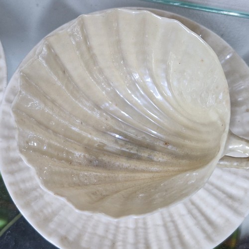 897 - Star Lot: A super set of 13 black stamp Belleek (2nd Mark 1891-1926) sea shell tea service. Includes... 