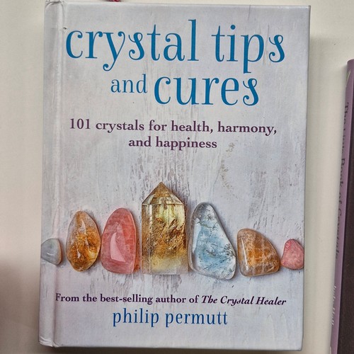 1051 - A bag containing a selection of crystals along with two pocket size books.