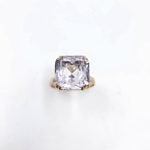 558 - A vintage nine carat gold (375) rock crystal crown set ring. Size - R. Weight - 4.8 grams. Boxed.