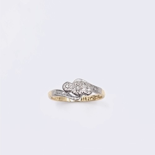 576 - Star Lot : A three stone 18 carat gold diamond ring. Ring size - O. Weight - 3.23 grams. Boxed.