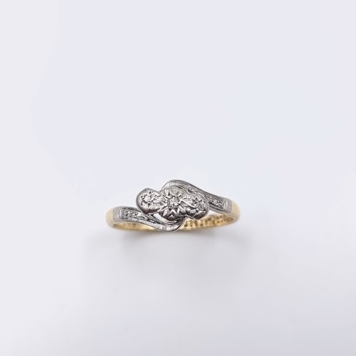 576 - Star Lot : A three stone 18 carat gold diamond ring. Ring size - O. Weight - 3.23 grams. Boxed.