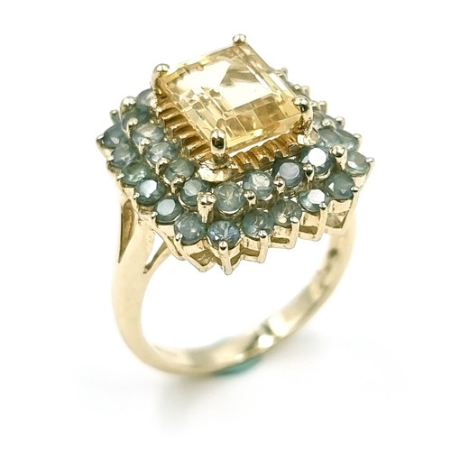 1 - Star Lot : A nine carat gold citrine stone ring set with Alexandrite surround. Size - O. Weight - 5.... 